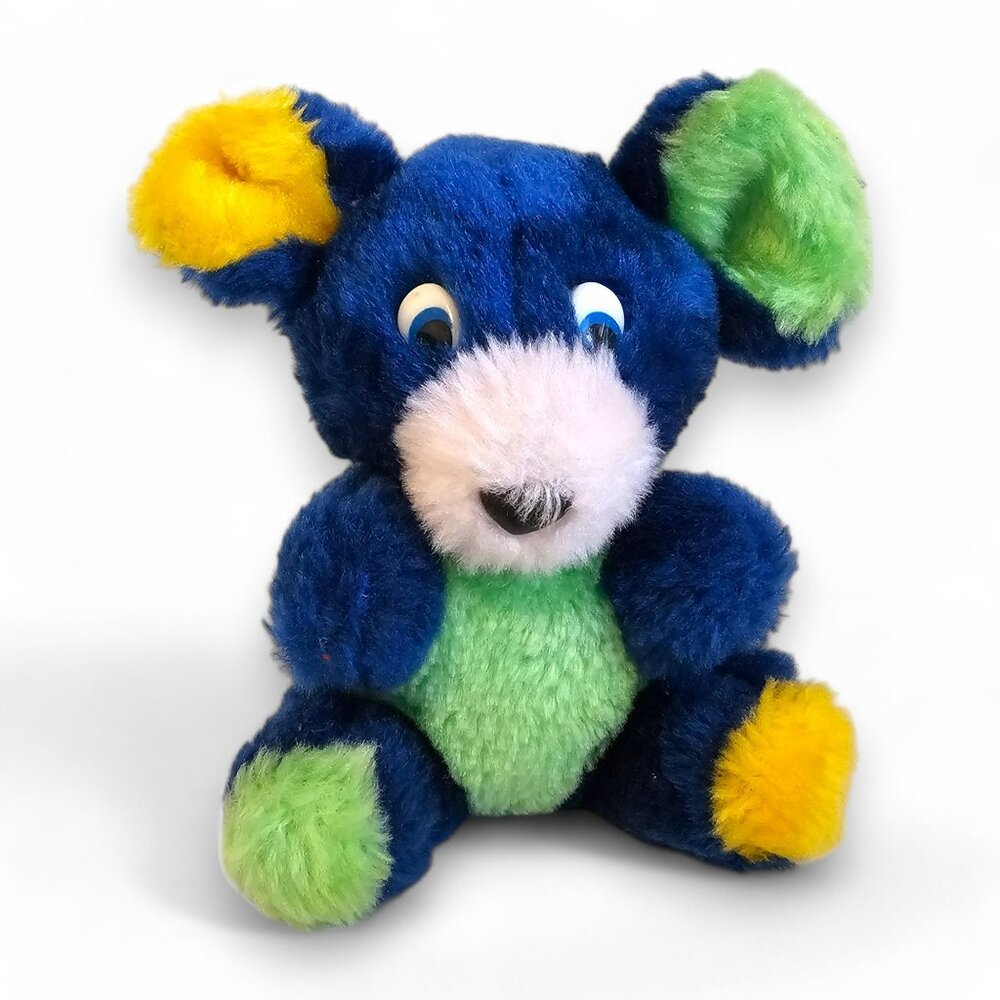 Circus Circus Las Vegas Mouse Plush Stuffed Animal Blue Colorblock Vintage 5"